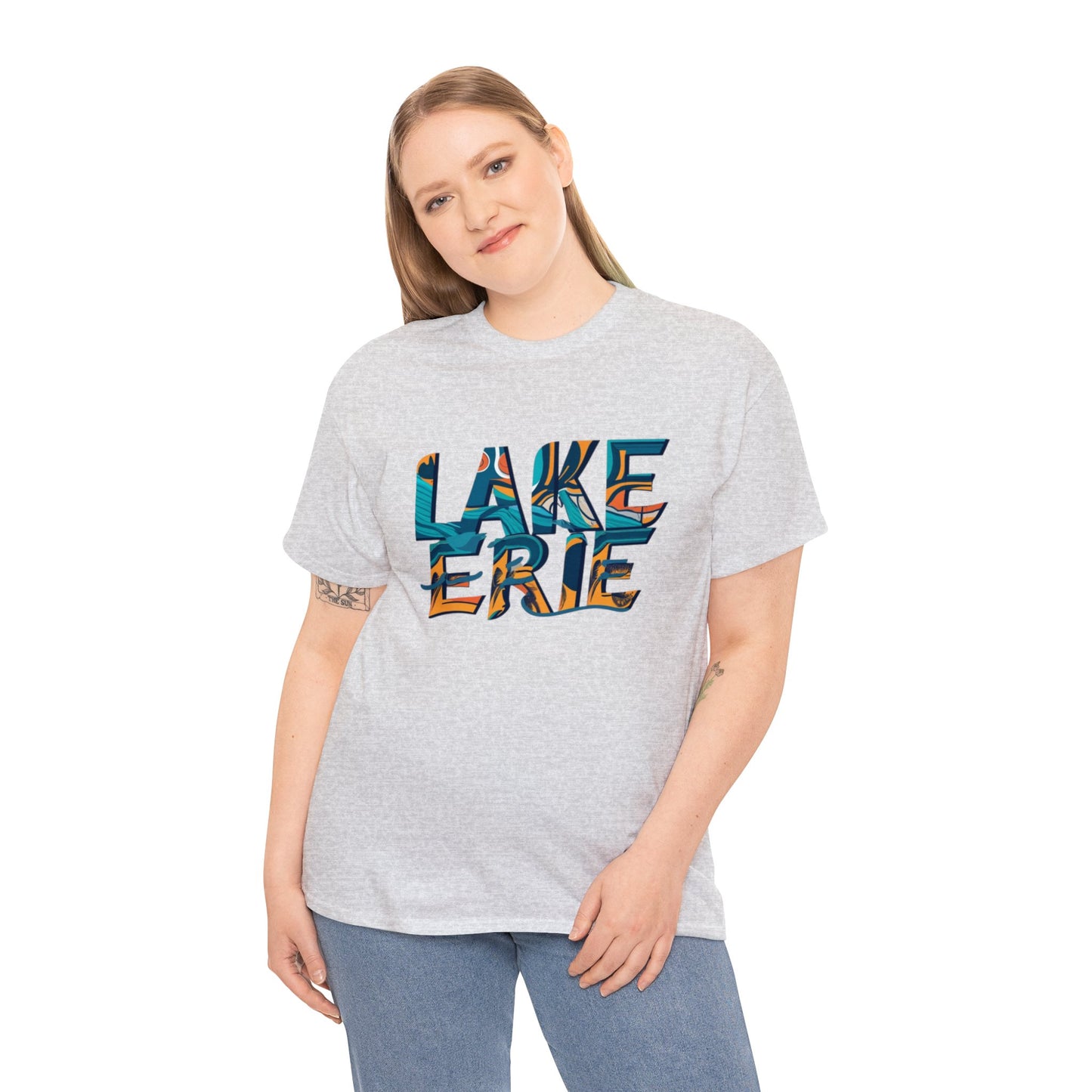 Erie Waves Typography, Unisex Heavy Cotton Tee