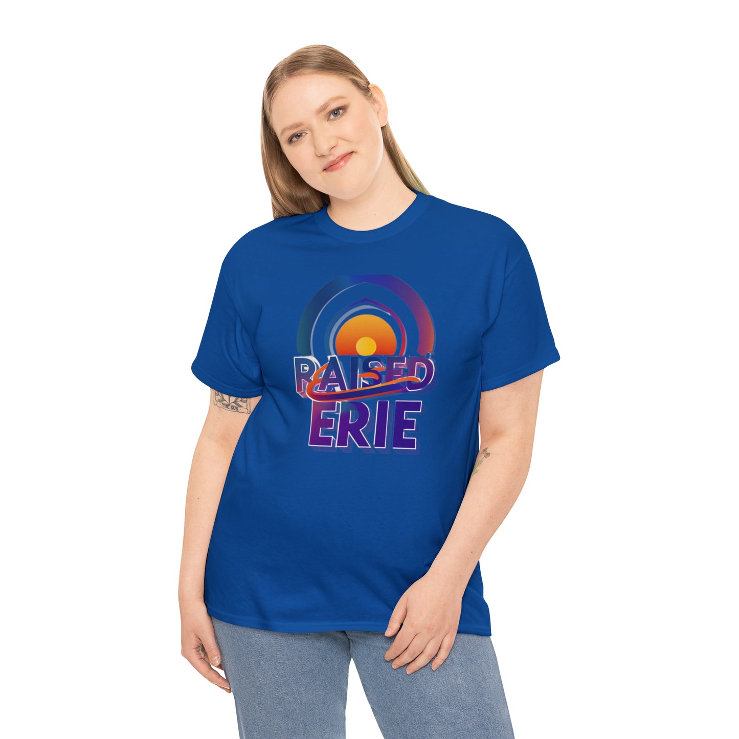 Unisex Heavy Cotton Tee, Custom Erie Design, Raised Lettering Tee, Personalized Cotton T-Shirt, Durable Hoodie-Style Cotton Tee.