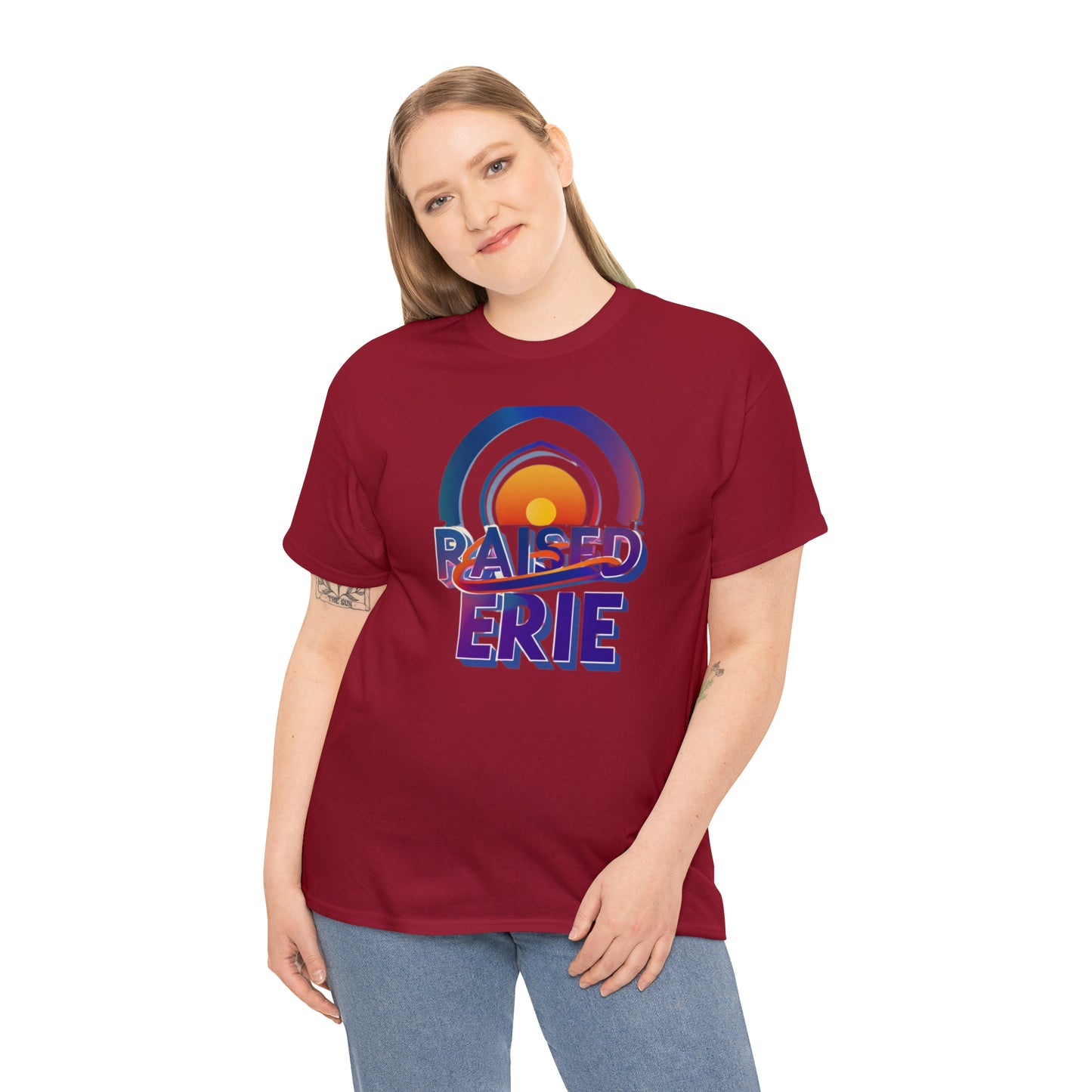 Unisex Heavy Cotton Tee, Custom Erie Design, Raised Lettering Tee, Personalized Cotton T-Shirt, Durable Hoodie-Style Cotton Tee.