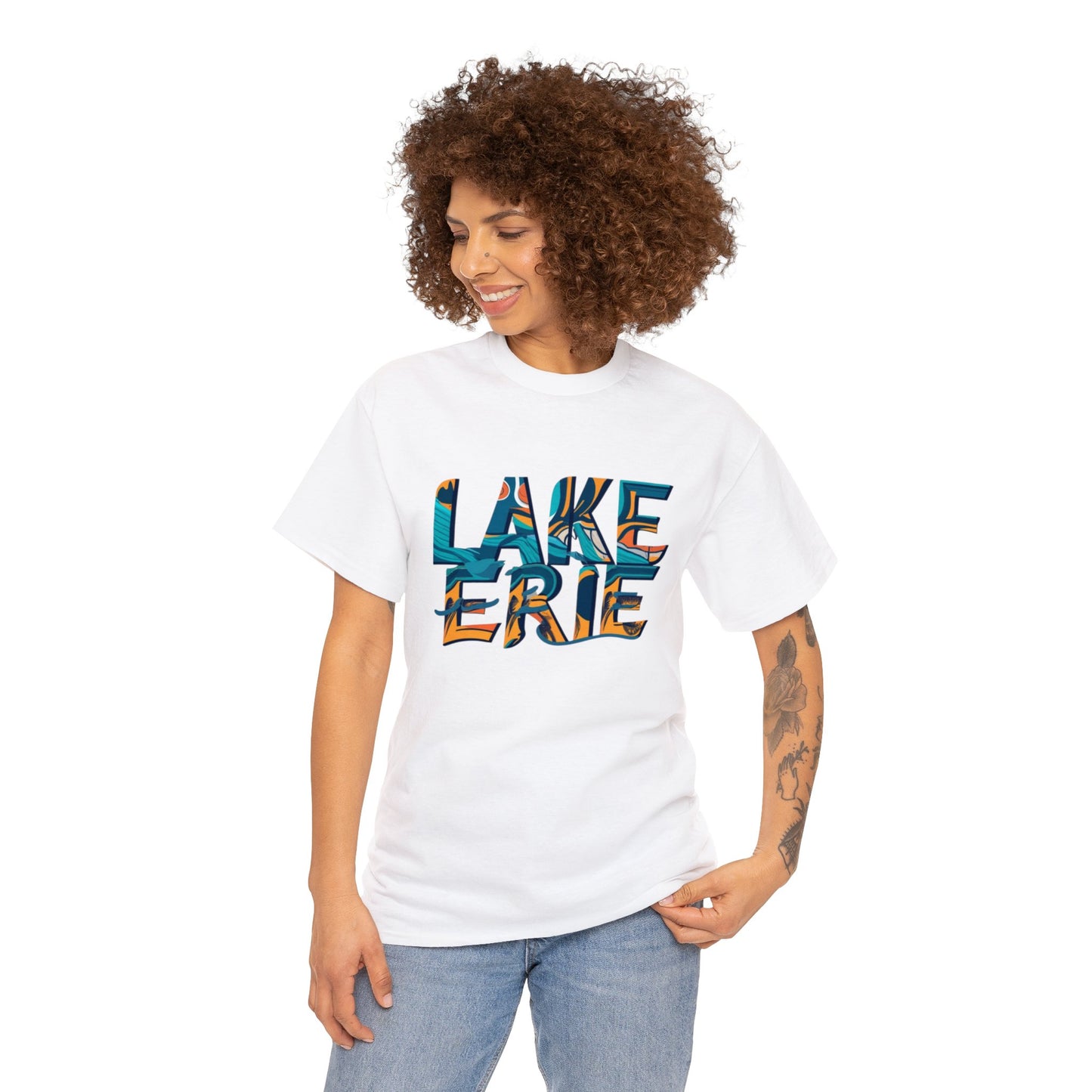 Erie Waves Typography, Unisex Heavy Cotton Tee