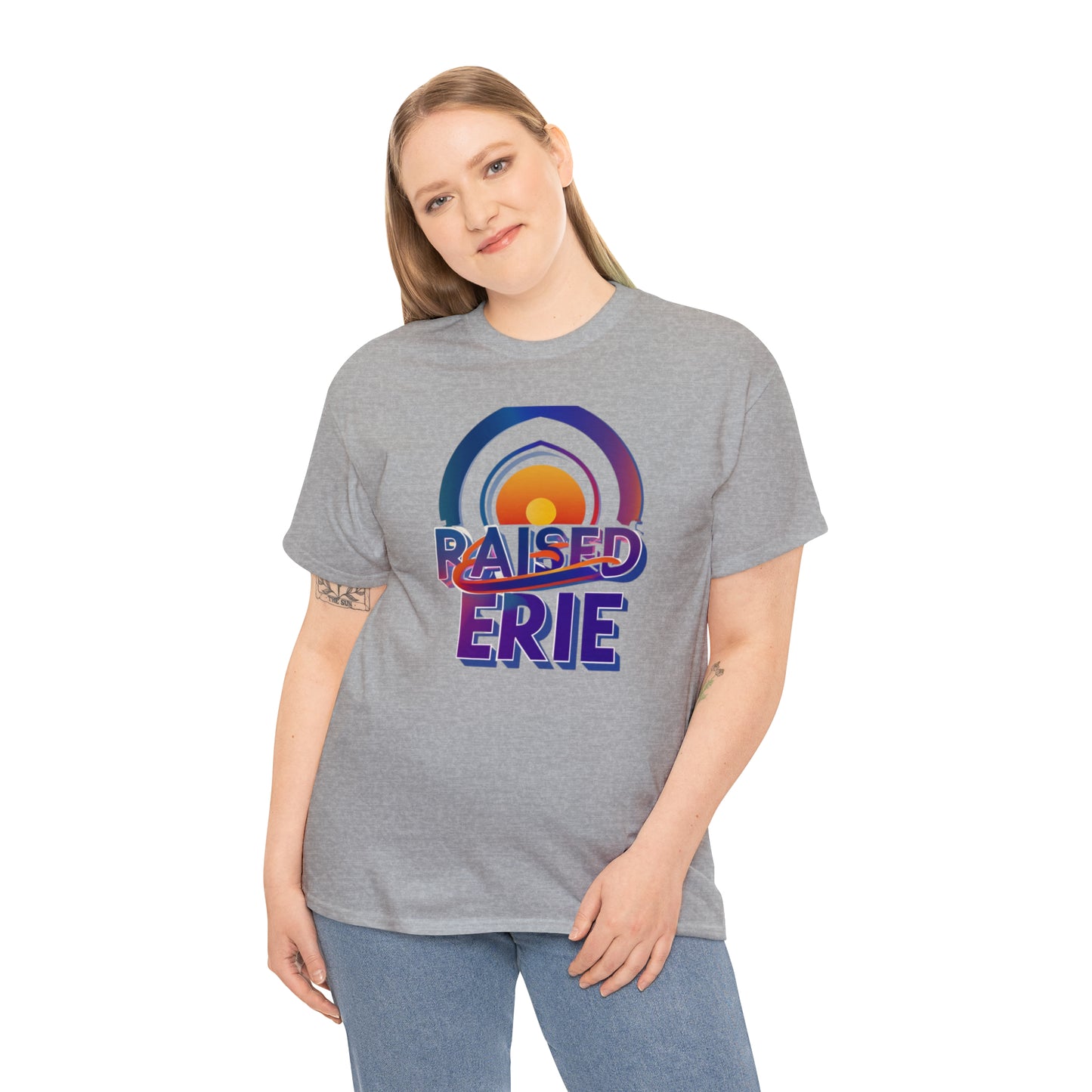 Unisex Heavy Cotton Tee, Custom Erie Design, Raised Lettering Tee, Personalized Cotton T-Shirt, Durable Hoodie-Style Cotton Tee.