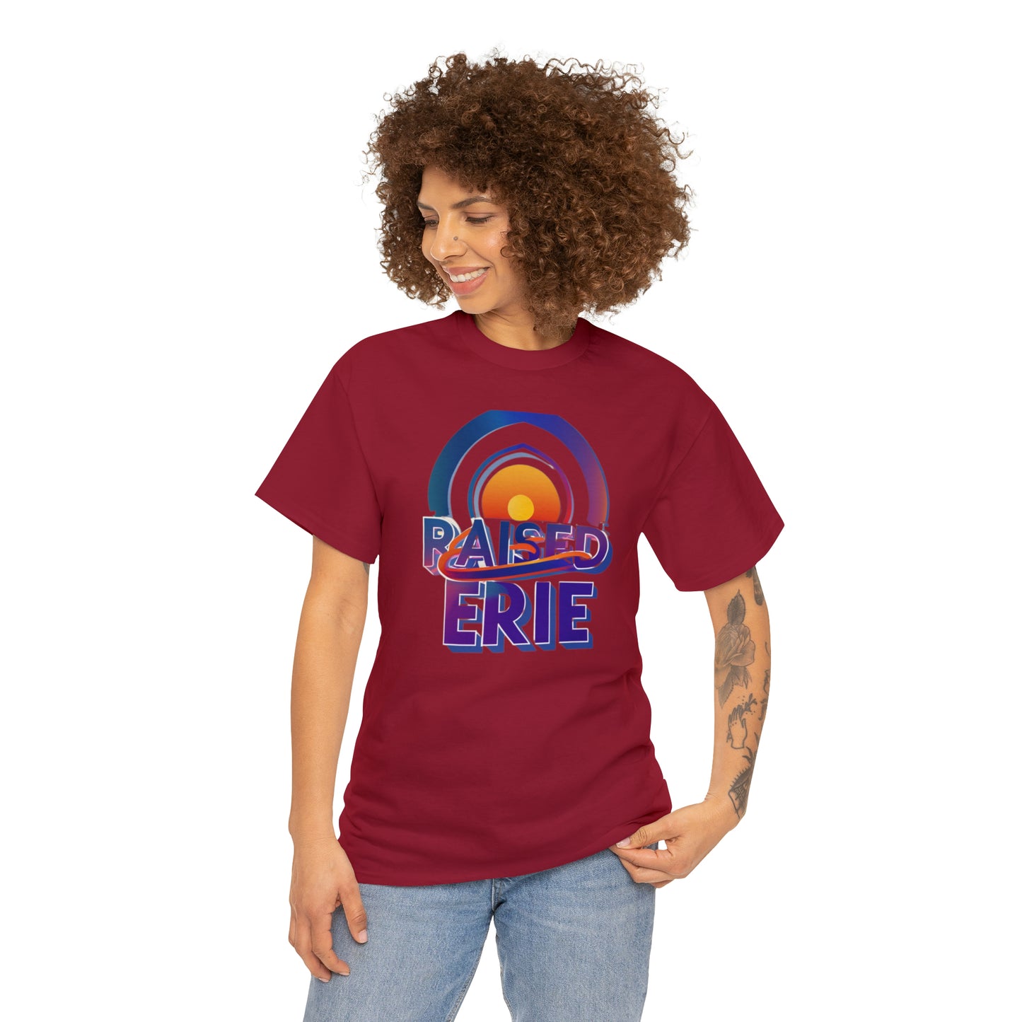 Unisex Heavy Cotton Tee, Custom Erie Design, Raised Lettering Tee, Personalized Cotton T-Shirt, Durable Hoodie-Style Cotton Tee.