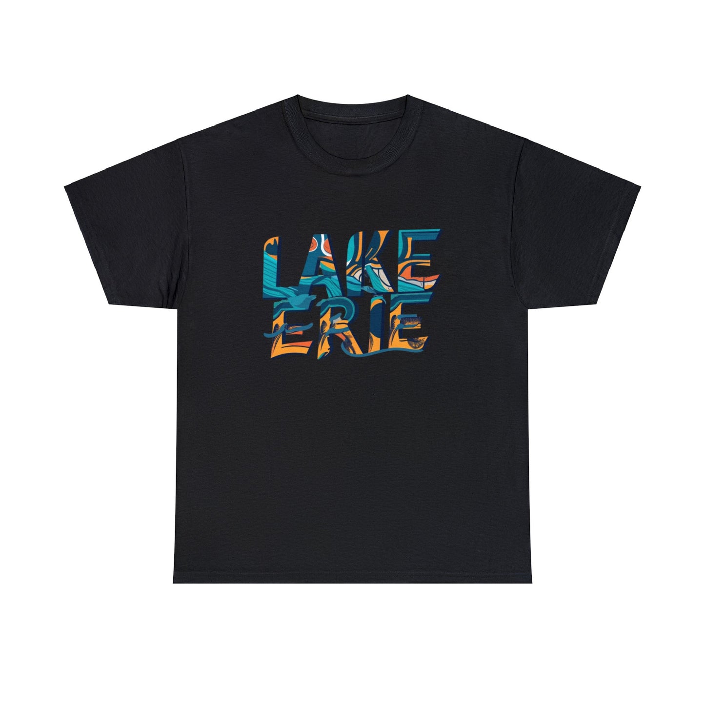 Erie Waves Typography, Unisex Heavy Cotton Tee