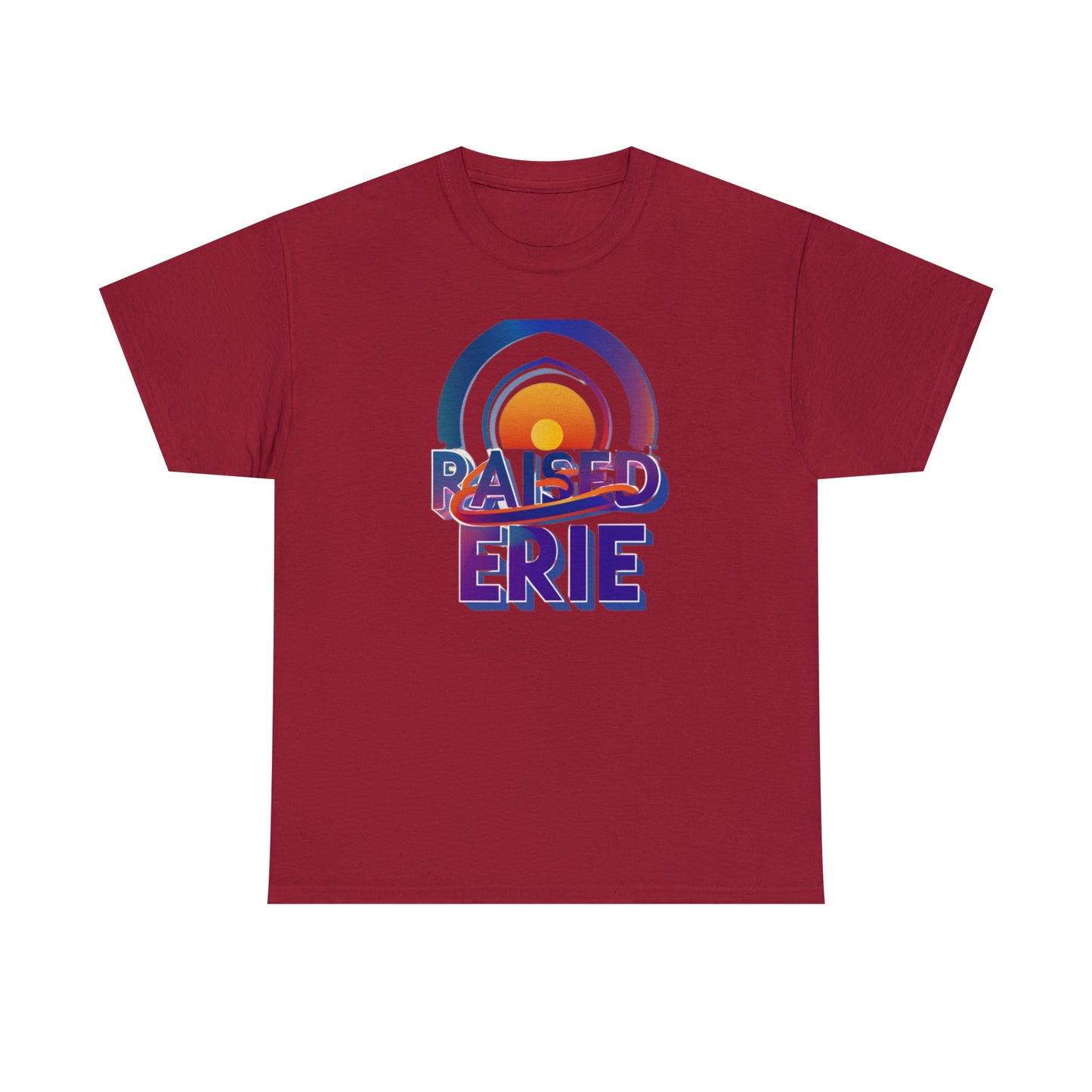 Unisex Heavy Cotton Tee, Custom Erie Design, Raised Lettering Tee, Personalized Cotton T-Shirt, Durable Hoodie-Style Cotton Tee.