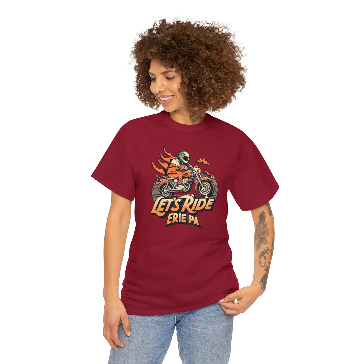 "Erie Custom Unisex Cotton Tee - Let's Ride Design"