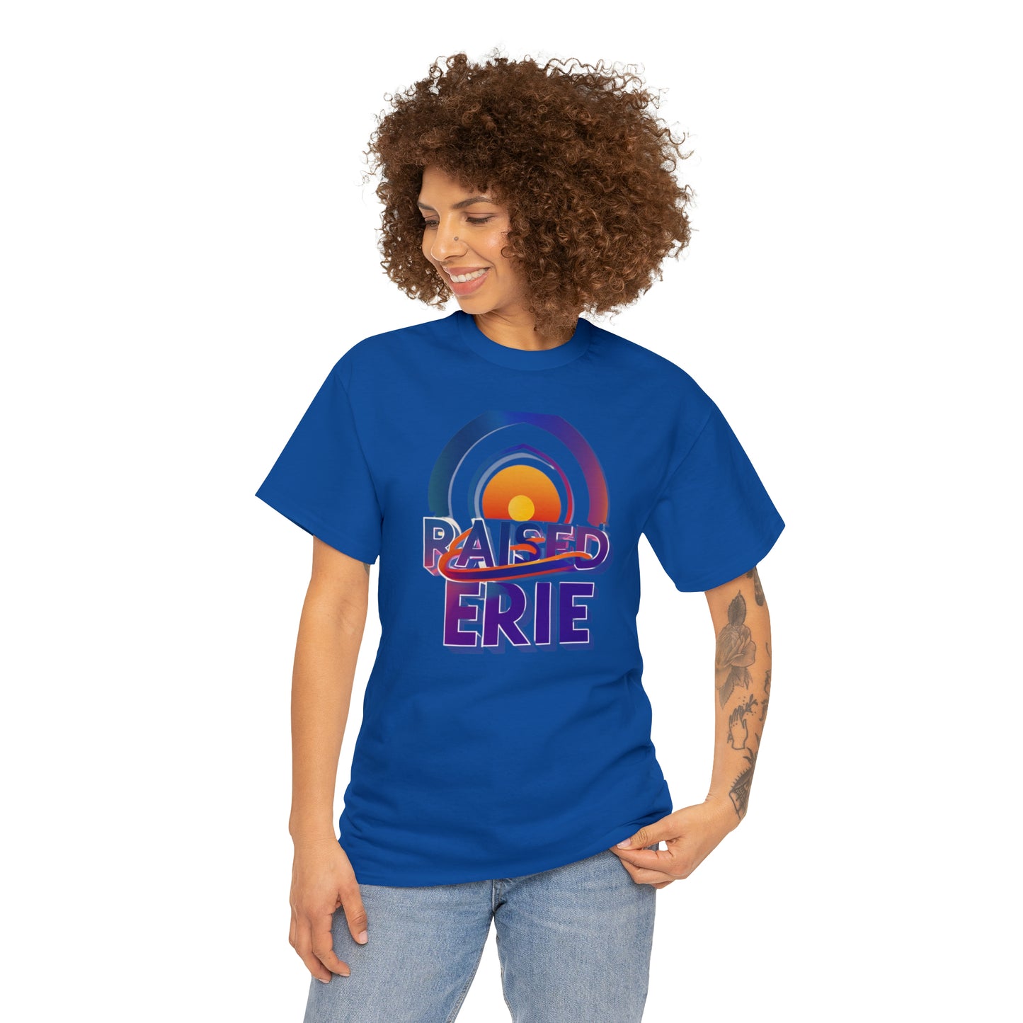 Unisex Heavy Cotton Tee, Custom Erie Design, Raised Lettering Tee, Personalized Cotton T-Shirt, Durable Hoodie-Style Cotton Tee.