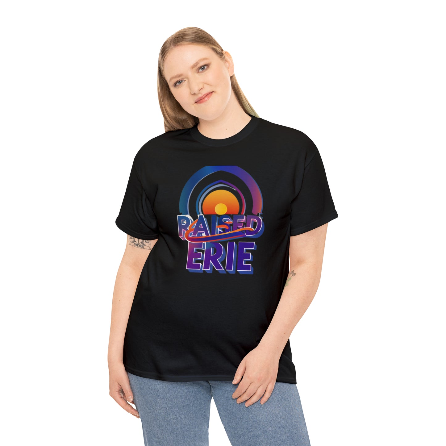 Unisex Heavy Cotton Tee, Custom Erie Design, Raised Lettering Tee, Personalized Cotton T-Shirt, Durable Hoodie-Style Cotton Tee.