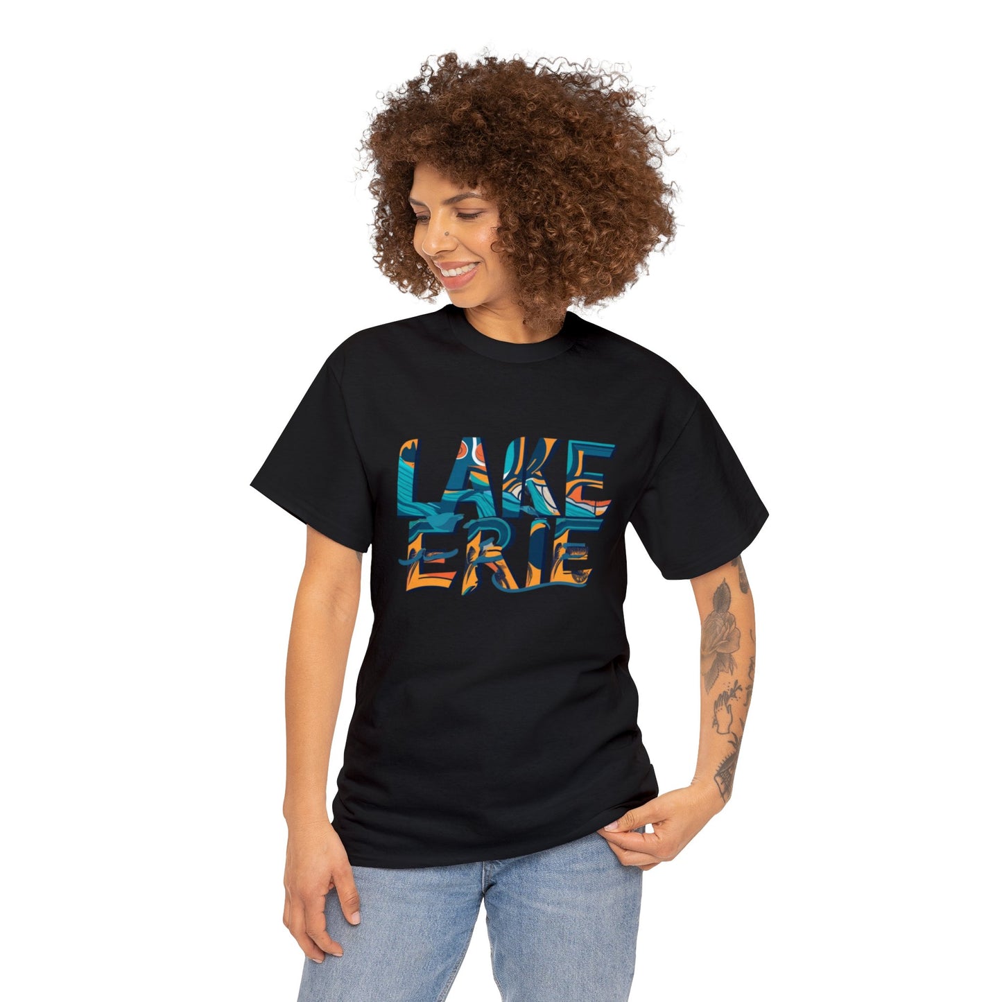 Erie Waves Typography, Unisex Heavy Cotton Tee