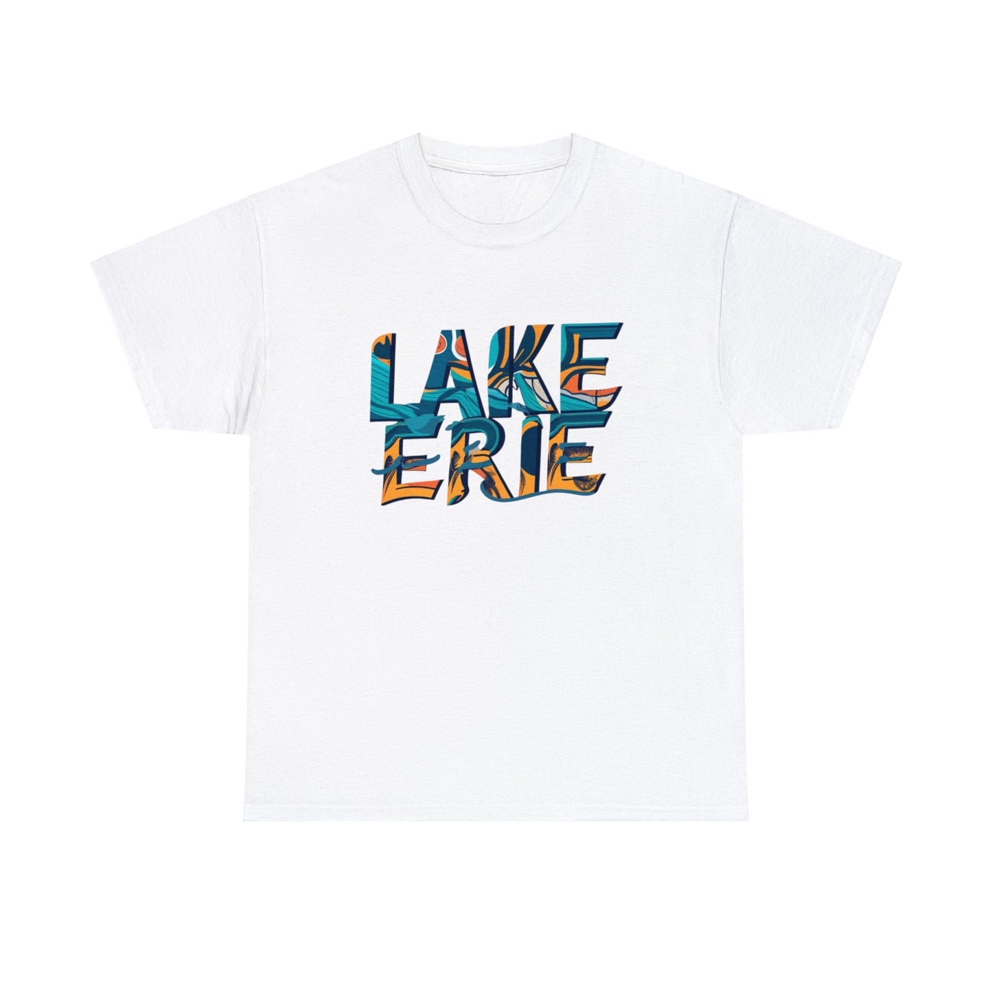 Erie Waves Typography, Unisex Heavy Cotton Tee