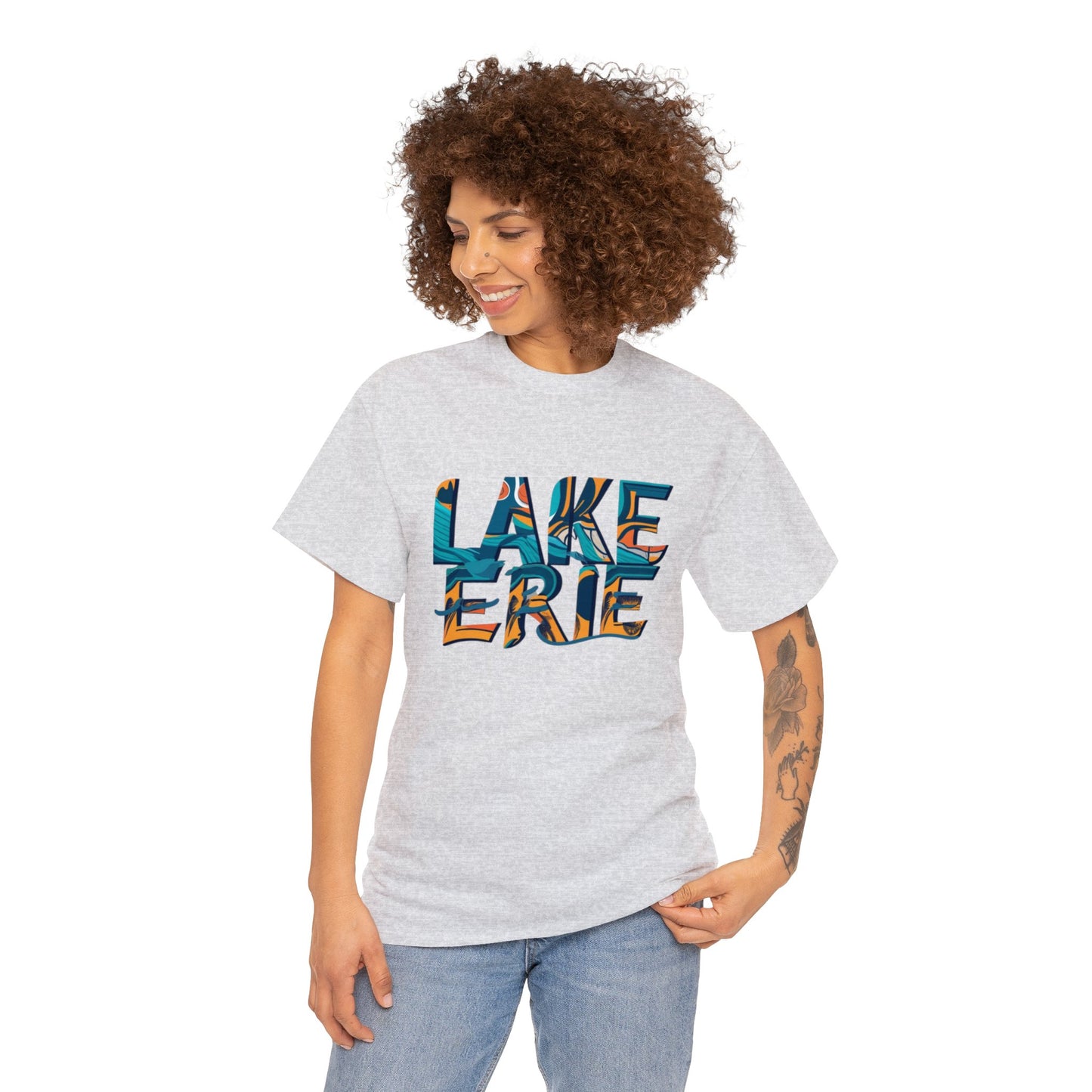 Erie Waves Typography, Unisex Heavy Cotton Tee