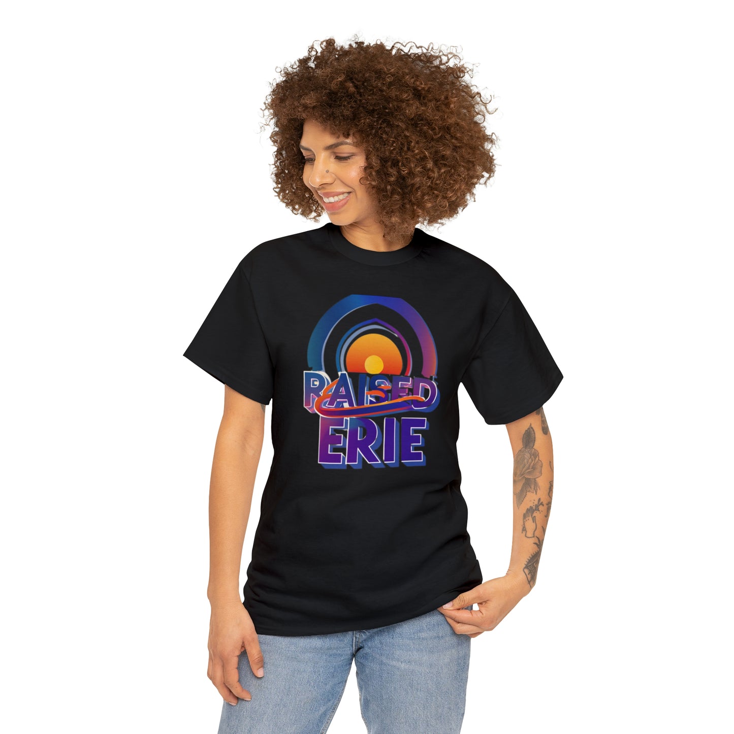Unisex Heavy Cotton Tee, Custom Erie Design, Raised Lettering Tee, Personalized Cotton T-Shirt, Durable Hoodie-Style Cotton Tee.