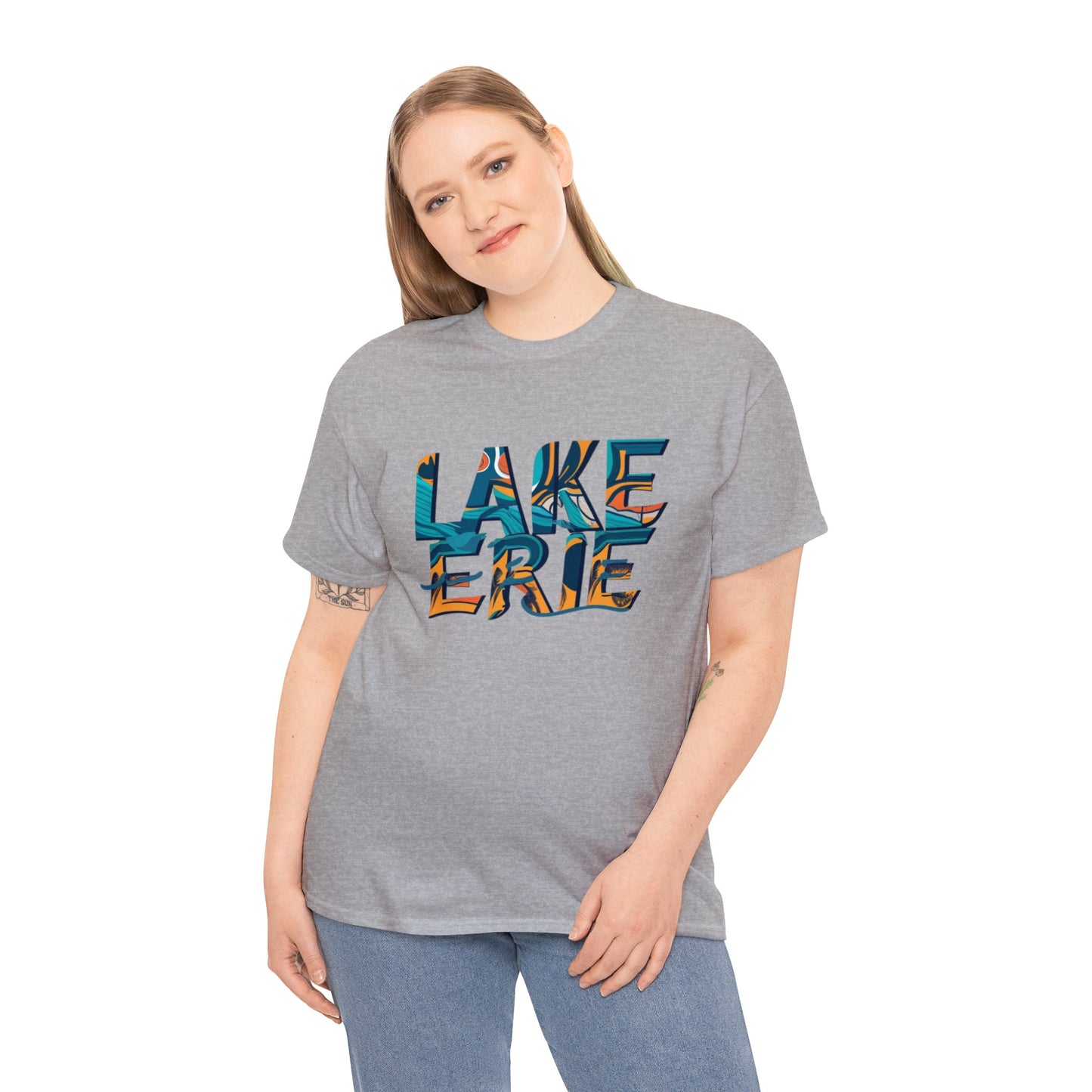Erie Waves Typography, Unisex Heavy Cotton Tee