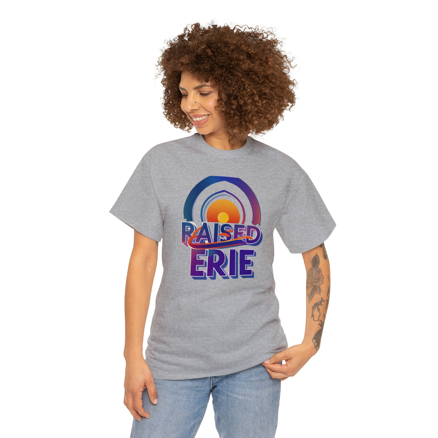 Unisex Heavy Cotton Tee, Custom Erie Design, Raised Lettering Tee, Personalized Cotton T-Shirt, Durable Hoodie-Style Cotton Tee.