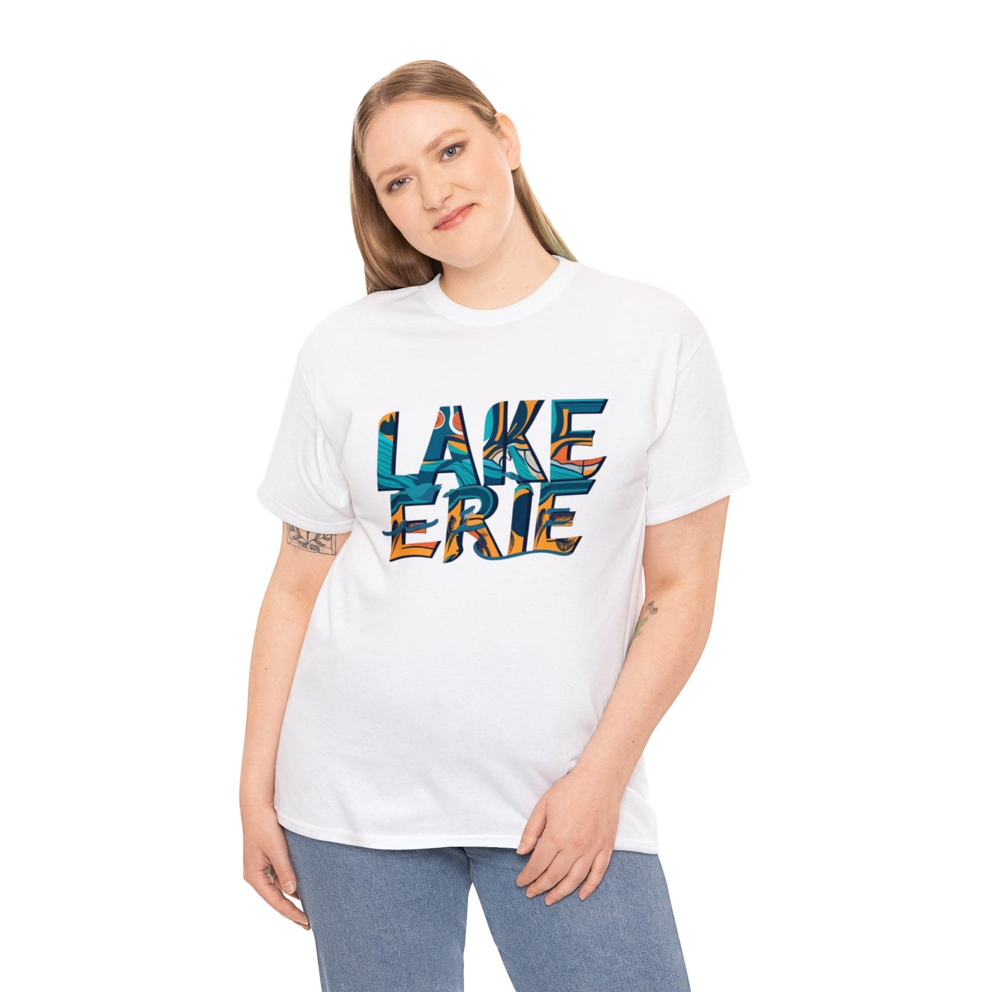 Erie Waves Typography, Unisex Heavy Cotton Tee